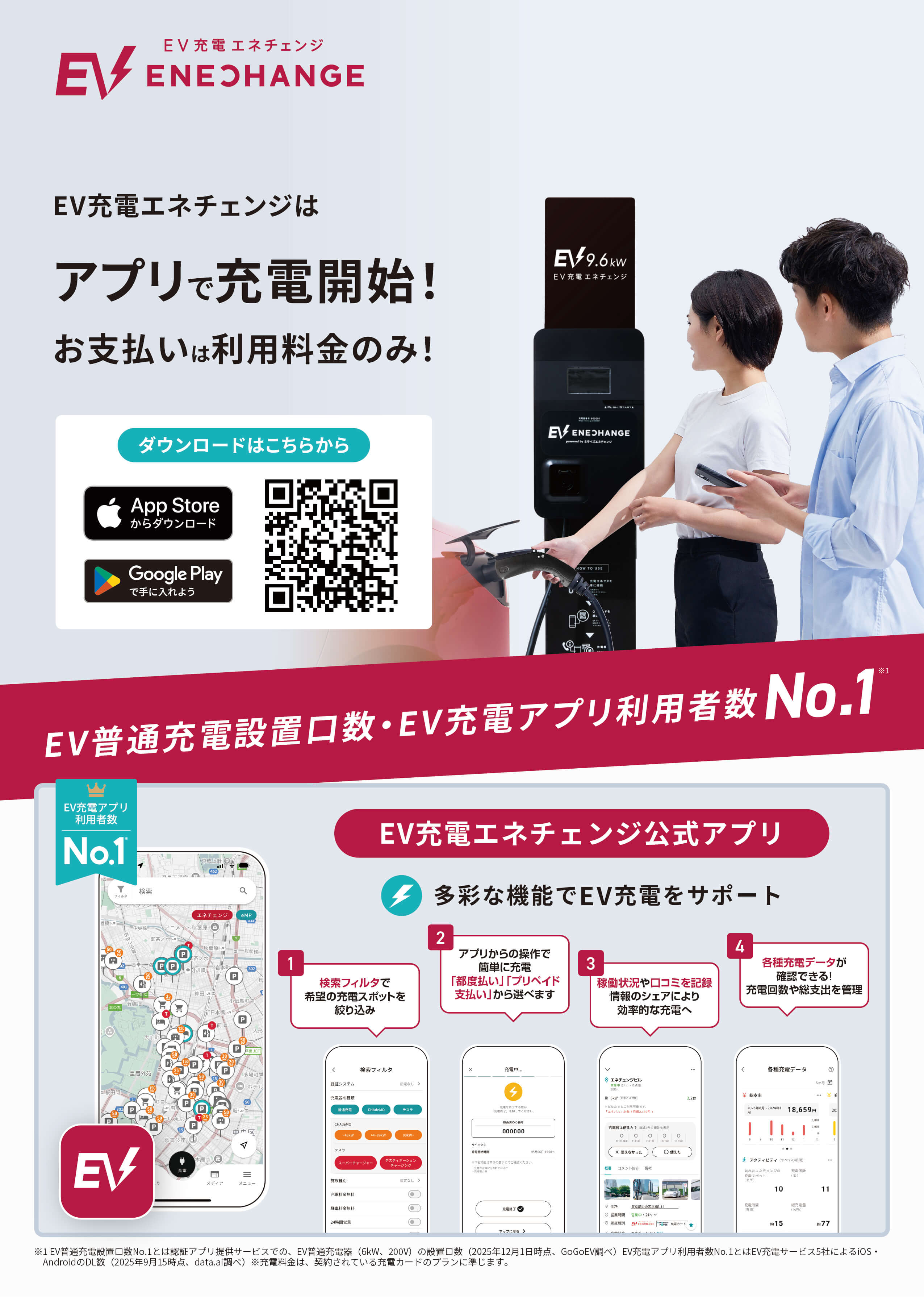 EV充電エネチェンジはアプリで充電開始！お支払いは利用料金のみ！